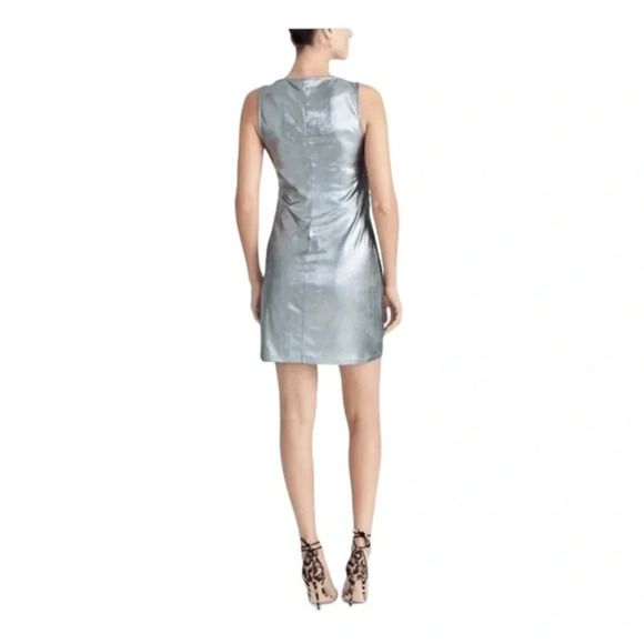 RACHEL Rachel Roy Iggy Draped Metallic Dress Mini Silver Combo Sleeveless Size M - Picture 2 of 10